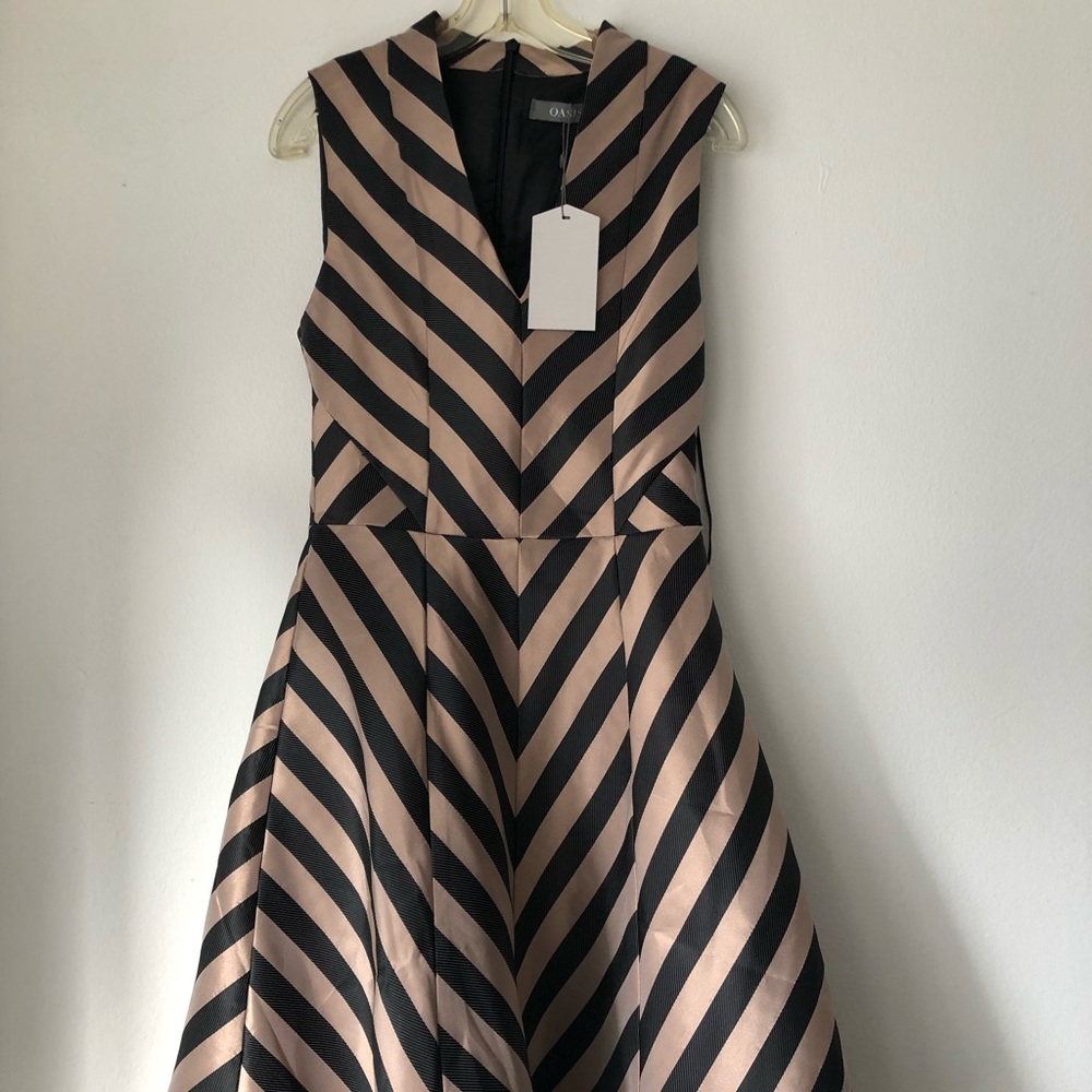 Oasis Stripe Fit And Flare Dress - Black/oyster